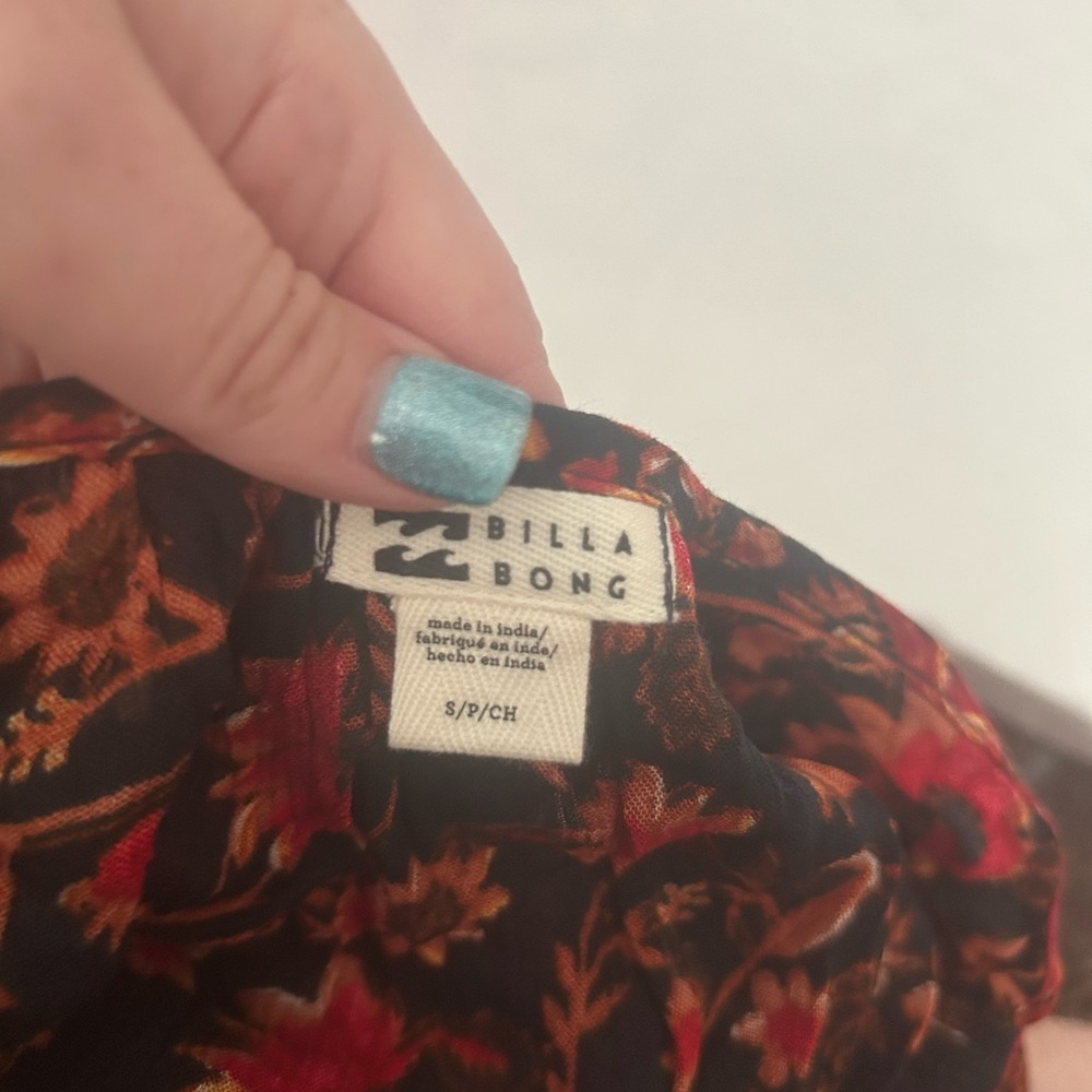 Billabong hearts desire slowly long sleeve mini dress black brown red floral - Picture 5 of 11